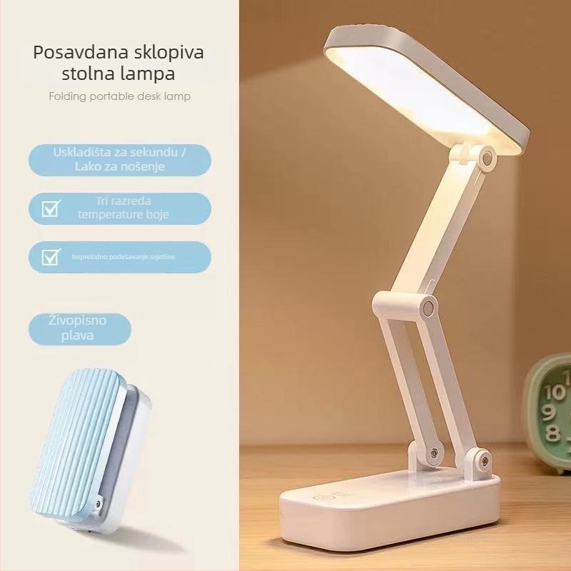 Sklopiva prijenosna LED stolna lampa za zaštitu očiju, dodirni prekidač, ugrađena punjiva baterija, dvostruko napajanje