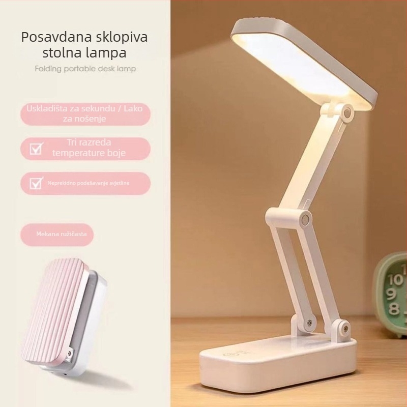 Sklopiva prijenosna LED stolna lampa za zaštitu očiju, dodirni prekidač, ugrađena punjiva baterija, dvostruko napajanje