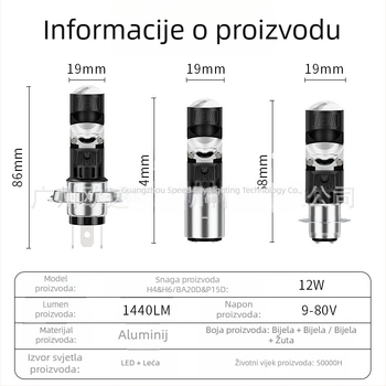 Brieyes LED prednja svjetla za motocikl s koncentričnom lećom, 9-80V DC, 1440 lm, 12W, IP65