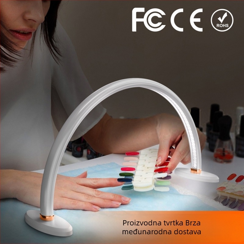 Lampa za njegu noktiju na stolu, LED lampa u obliku luka s trobojnim osvjetljenjem, USB napajanje, metalno sjenilo, gumb za uključivanje