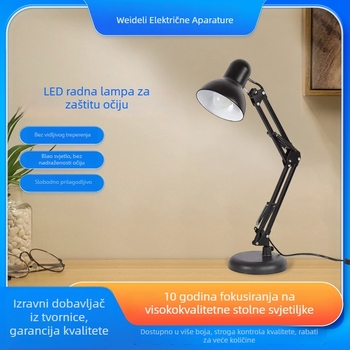 LED Stolna lampa s dugim ramenom za zaštitu očiju, s klipom, sklopna, metalna, 220V, CRI ≥90