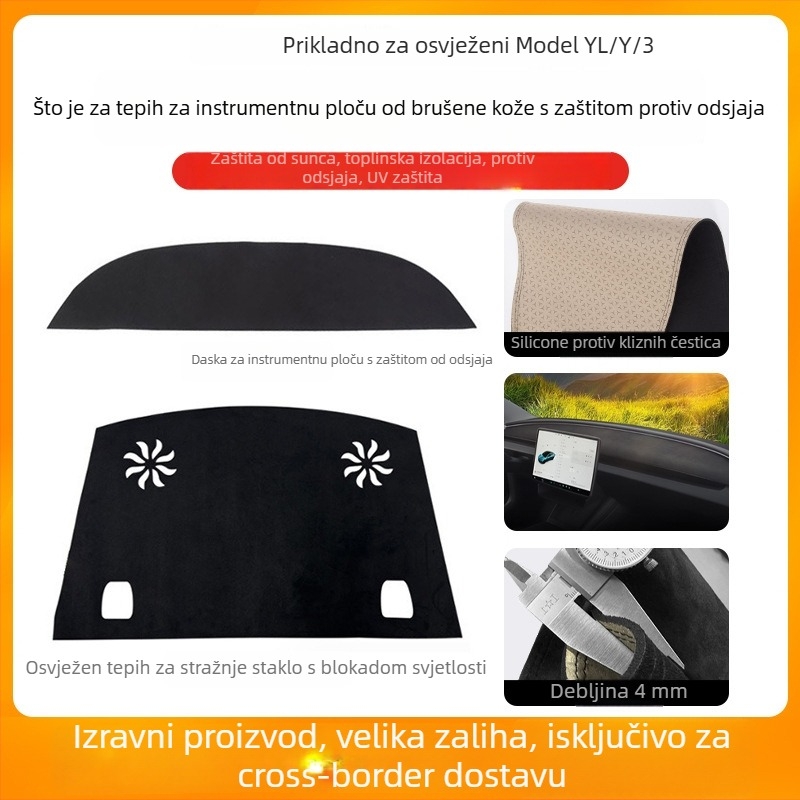 Mata za središnju konzolu i ploču za Tesla Model Y i Model 3 – velur, sve sezone, protuklizno
