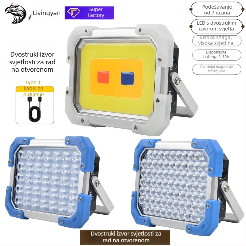 LED kamping svjetlo, punjivo na 5V, 12W/18W, prekidač na dugme