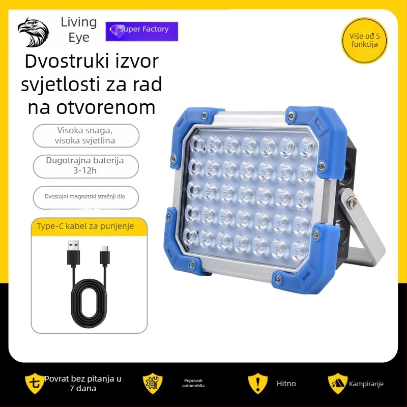 LED kamping svjetlo, punjivo na 5V, 12W/18W, prekidač na dugme
