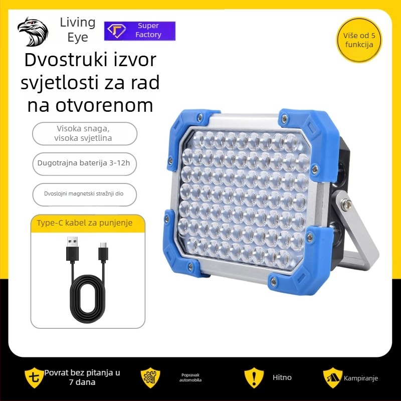 LED kamping svjetlo, punjivo na 5V, 12W/18W, prekidač na dugme