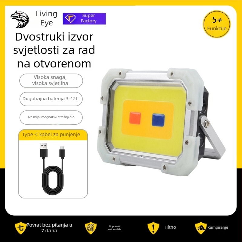 LED kamping svjetlo, punjivo na 5V, 12W/18W, prekidač na dugme
