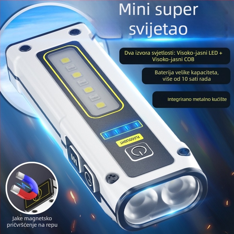 Explore Beauty Mini svjetiljka s dva LED izvora, Type-C brzo punjenje, magnetska radna svjetiljka, ugrađena 3500mAh baterija, 5W, domet 100–200 m, višenamjenska nužna svjetiljka
