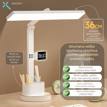 LED stolna lampa za učenje s zaštitom od treperenja, sklopivi dizajn, držač za olovke, punjiva baterija i mogućnost priključka, dodirni prekidač