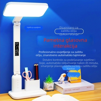 Sklopiva stolna lampa za zaštitu očiju, glasovno upravljanje, inteligentno USB napajanje, plastično sjenilo, noćna svjetiljka i svjetlo za učenje