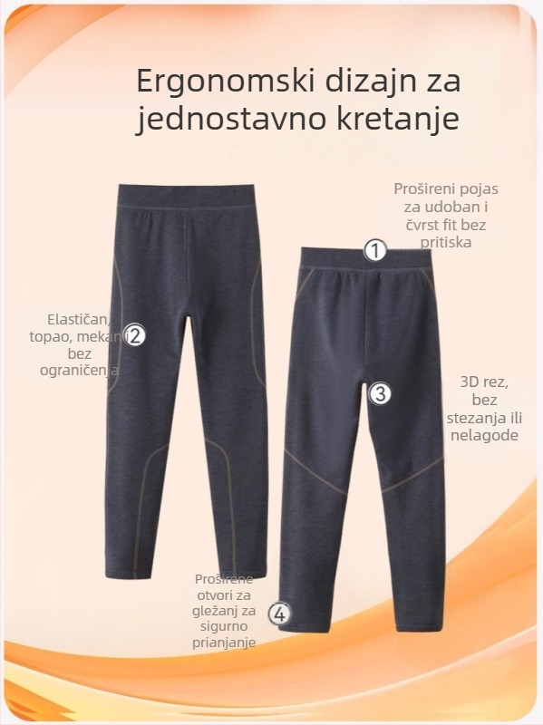 Dječje trostruko termo hlače za jesen-zimu, Silk-Wool tkanina, srednji pojas, za djecu iznad 8 godina (više od 140 cm), Amber Tong.