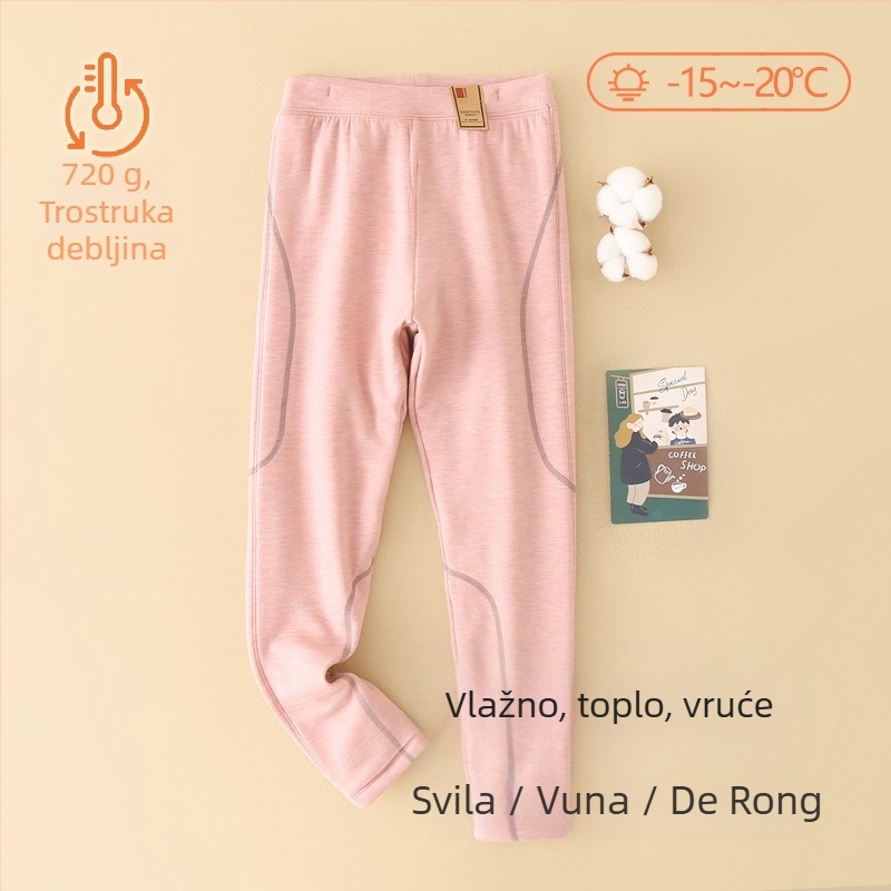 Dječje trostruko termo hlače za jesen-zimu, Silk-Wool tkanina, srednji pojas, za djecu iznad 8 godina (više od 140 cm), Amber Tong.
