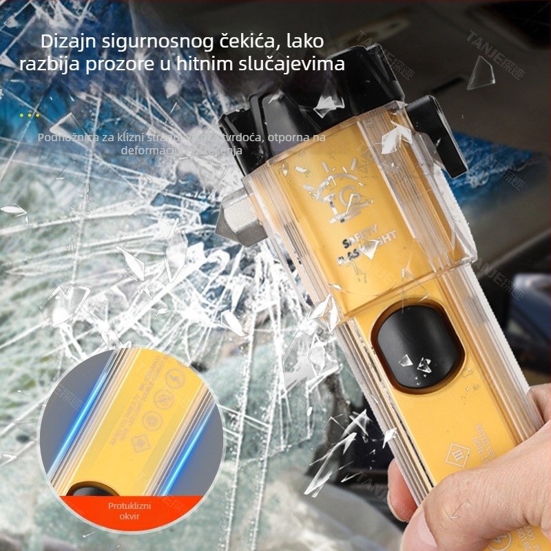 Automobilski sigurnosni čekić s LED svjetlom, ponovno punjiv, 3600 mAh, ručni pogon, multifunkcionalno: razbijač prozora i nož, Power Bank, domet 200–500 m