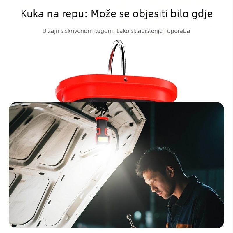 Magnetska radna svjetiljka za auto s Type-C punjenjem, digitalni zaslon, rotirajuća glava lampe, dvostruki magnetski držač (LED, baterija 3600mAh)