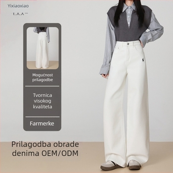 Izšivane traperice, visokim strukom, ravni kroj, podstavljene flisom, ulični stil