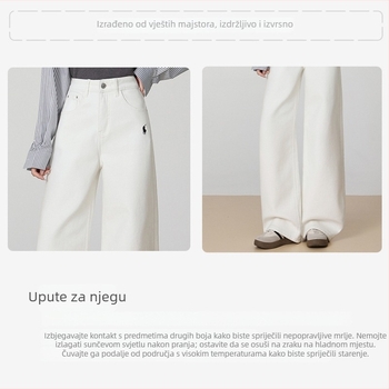 Izšivane traperice, visokim strukom, ravni kroj, podstavljene flisom, ulični stil