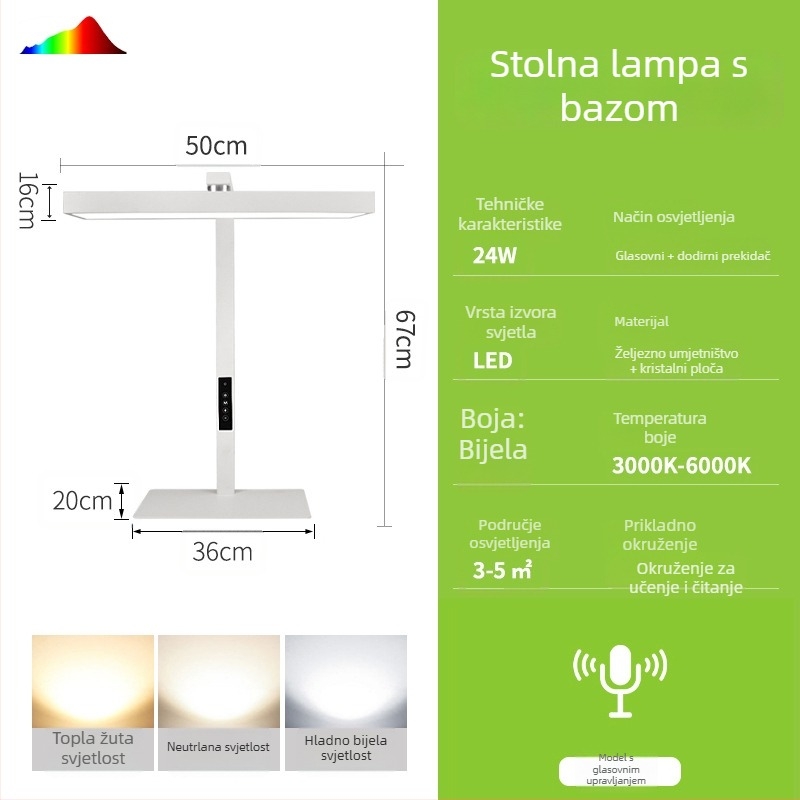 Lampa za stol s klipom, dvostruka upotreba, zaštita očiju spektra, pametan dodirni upravljač, napajanje iz utičnice 24V, visok CRI 95+