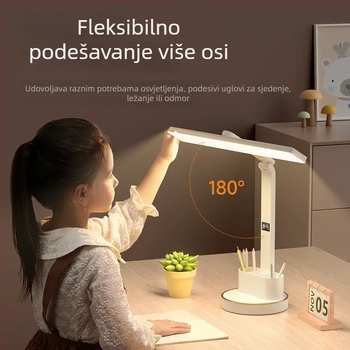 Višenamjenska sklopiva stolna lampa s vremenikom, zaštita očiju, prijenosna, dodirni upravljač, ugrađena litij baterija, plastično sjenilo