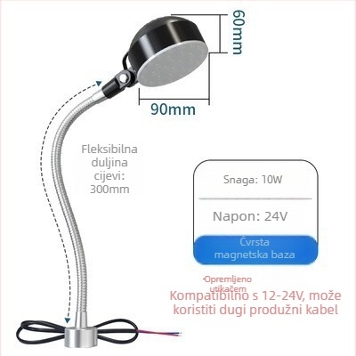 LED radno svjetlo za strojeve, 10W, 220V/36V, snažna magnetska baza, dugi ram, za CNC tokaru i frezu