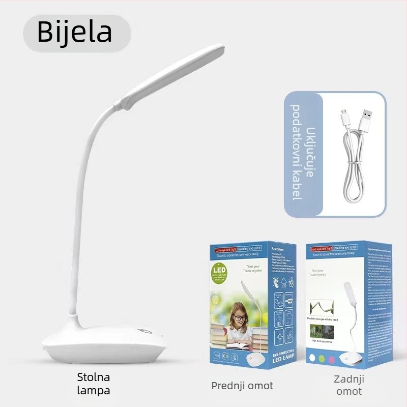 Stolna lampa s mogućnošću dimiranja, noćna rasvjeta i rasvjeta za učenje — CRI ≥90, dodirni prekidač, 5V, napajanje iz utičnice