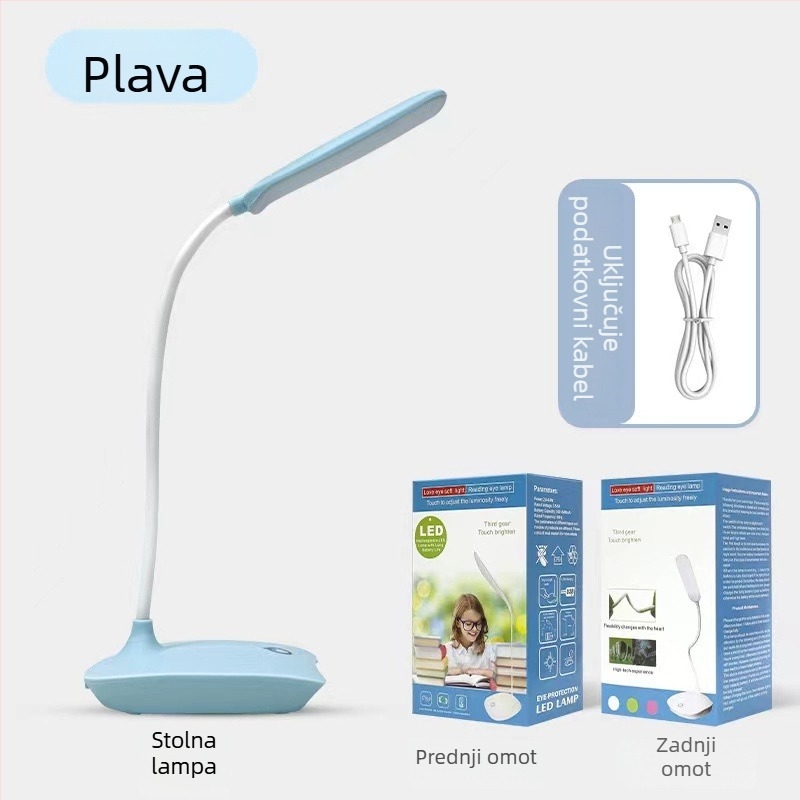 Stolna lampa s mogućnošću dimiranja, noćna rasvjeta i rasvjeta za učenje — CRI ≥90, dodirni prekidač, 5V, napajanje iz utičnice