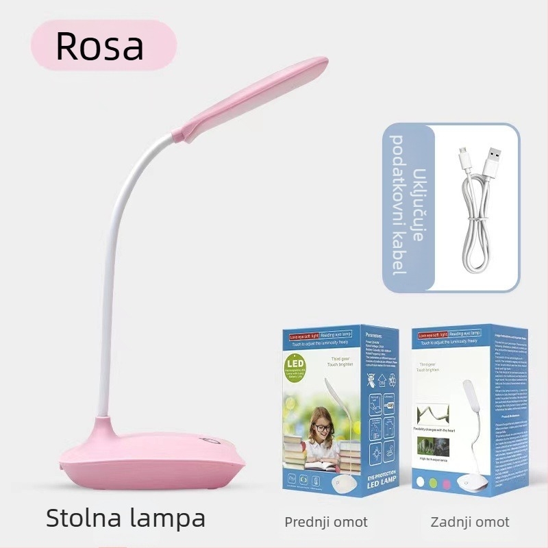 Stolna lampa s mogućnošću dimiranja, noćna rasvjeta i rasvjeta za učenje — CRI ≥90, dodirni prekidač, 5V, napajanje iz utičnice