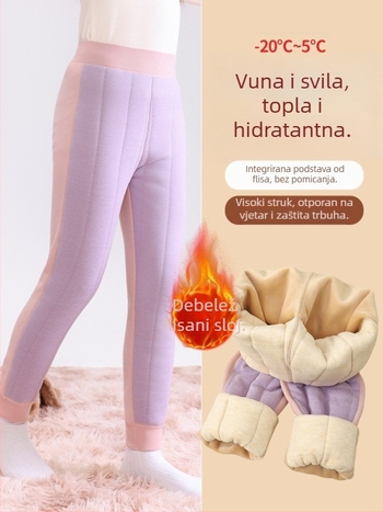 Dječje zimske termalne hlače — visoki struk, debeli poliester 94,2%, jesen-zima, za djecu 8+ godina