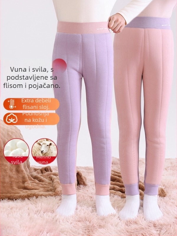 Dječje zimske termalne hlače — visoki struk, debeli poliester 94,2%, jesen-zima, za djecu 8+ godina