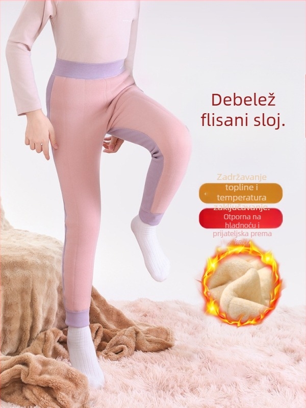 Dječje zimske termalne hlače — visoki struk, debeli poliester 94,2%, jesen-zima, za djecu 8+ godina