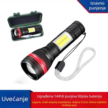 LED USB ponovno se puni mini svjetiljka s aluminijskim tijelom, 1200 mAh baterija, LED svjetlo, višefunkcionalna s Power Bank funkcijom