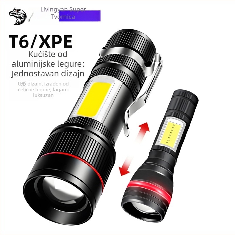 LED USB ponovno se puni mini svjetiljka s aluminijskim tijelom, 1200 mAh baterija, LED svjetlo, višefunkcionalna s Power Bank funkcijom