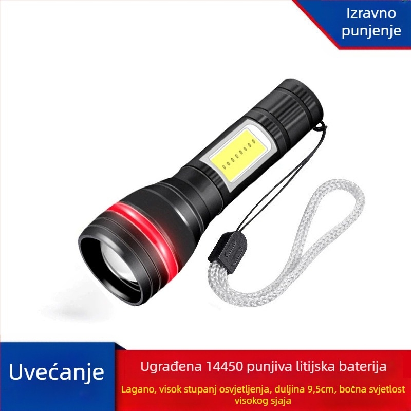LED USB ponovno se puni mini svjetiljka s aluminijskim tijelom, 1200 mAh baterija, LED svjetlo, višefunkcionalna s Power Bank funkcijom