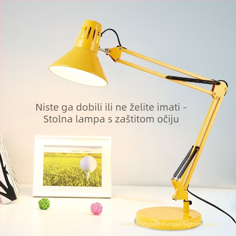 LED klips stolna lampa s dugim savitljivim ramenom, metalno sjenilo, zaštita očiju, prekidač na gumbu, 0-220V, model 218
