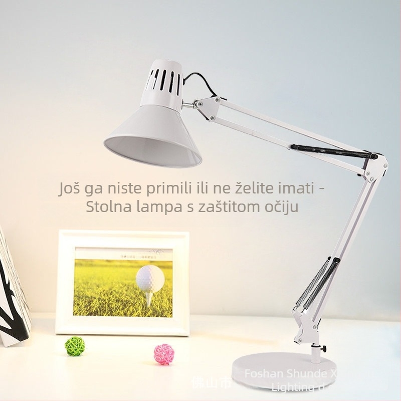 LED klips stolna lampa s dugim savitljivim ramenom, metalno sjenilo, zaštita očiju, prekidač na gumbu, 0-220V, model 218