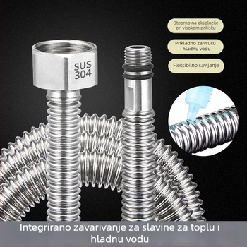 304 nehrđajući čelik – gofrirani kovni crijev za dovod vode u umivaonik – otpornost na eksploziju, navojni priključak, model Kq-0098, nominalni tlak 1, radna temperatura 0–100°C