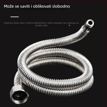 304 nehrđajući čelik – gofrirani kovni crijev za dovod vode u umivaonik – otpornost na eksploziju, navojni priključak, model Kq-0098, nominalni tlak 1, radna temperatura 0–100°C