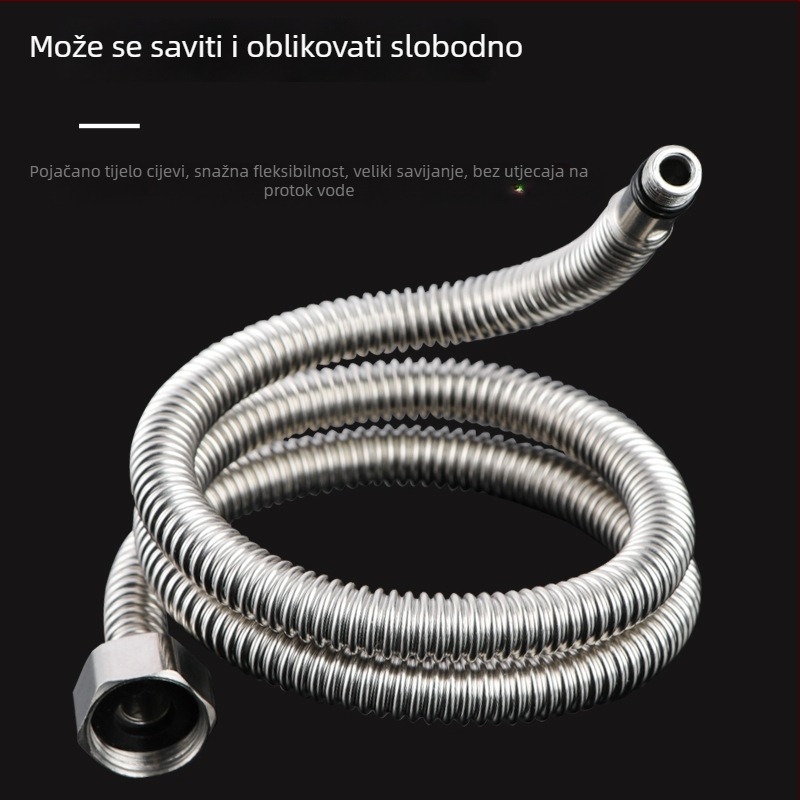 304 nehrđajući čelik – gofrirani kovni crijev za dovod vode u umivaonik – otpornost na eksploziju, navojni priključak, model Kq-0098, nominalni tlak 1, radna temperatura 0–100°C