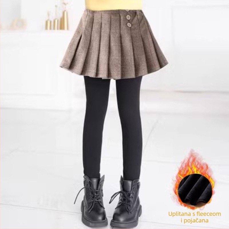Djevojačke legice s fleece-om i plisiranom suknjom, visokim strukom, 70% pamuka, za proljeće i jesen
