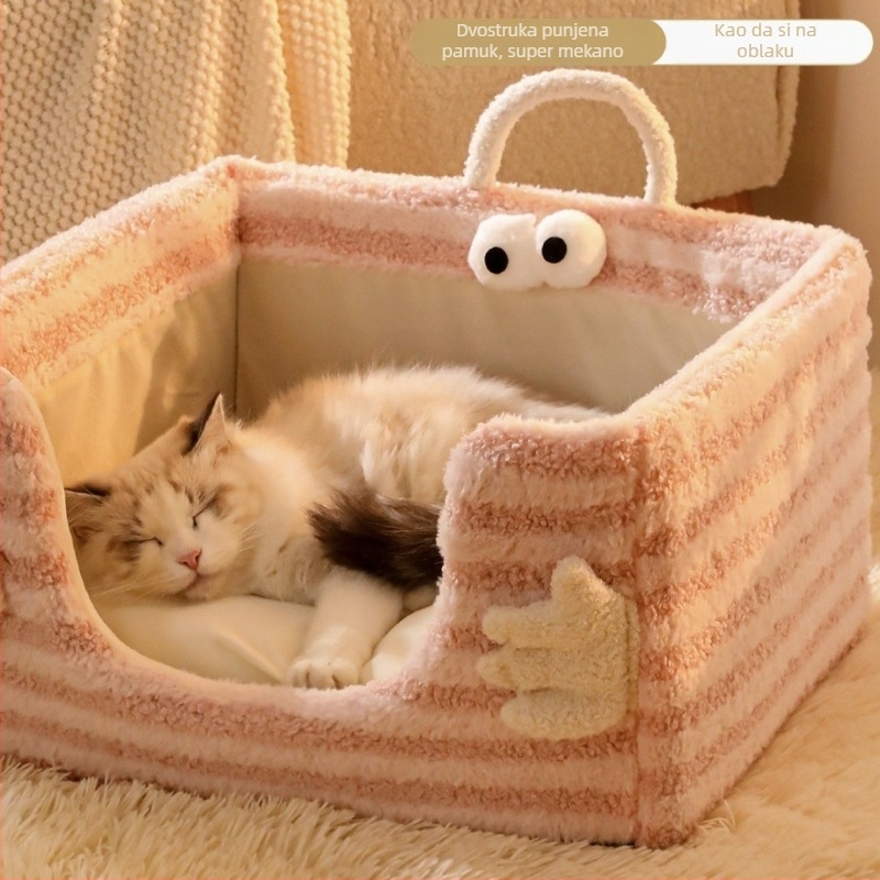 Mačje gnijezdo Moon velvet, poluzatvorena postelja, uklonjiva i periva