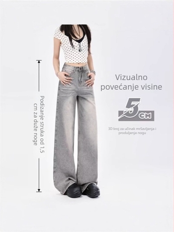 Ženske traperice s visokim strukom i ravnim krojem, denim od pamuka i poliestera, bez elastana, jesen 2025