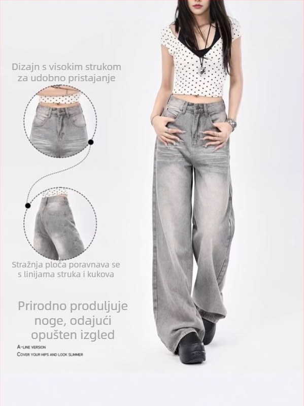 Ženske traperice s visokim strukom i ravnim krojem, denim od pamuka i poliestera, bez elastana, jesen 2025