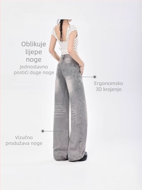 Ženske traperice s visokim strukom i ravnim krojem, denim od pamuka i poliestera, bez elastana, jesen 2025