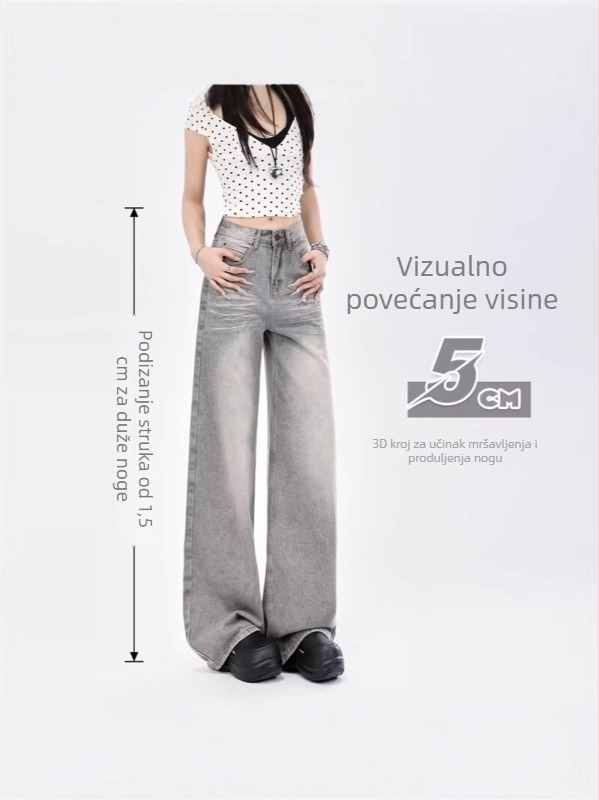 Ženske traperice s visokim strukom i ravnim krojem, denim od pamuka i poliestera, bez elastana, jesen 2025
