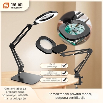 LED stolna lampa s dugim nagnutim ramenom i povećalom, zaštita očiju, 5V DC 3A, plastično sjenilo, model F-689