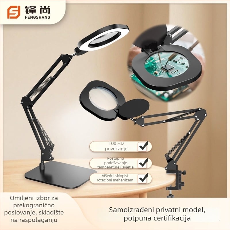LED stolna lampa s dugim nagnutim ramenom i povećalom, zaštita očiju, 5V DC 3A, plastično sjenilo, model F-689
