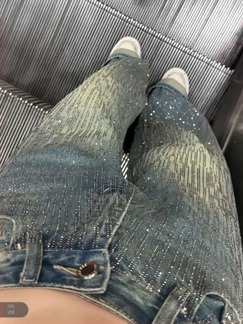 Traperice s kristalima kiša meteora, široke nogavice, visok struk, duljina do poda, denim pamuk