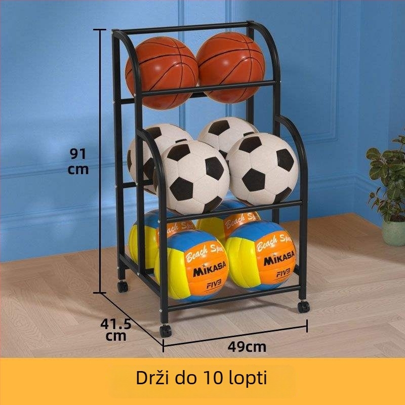 Unutarnji stalak za dječje lopte – skladištenje košarkaških, nogometnih i odbojkaških lopti