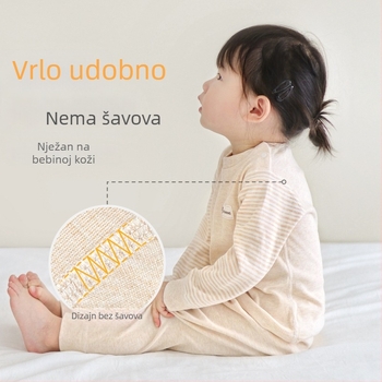 Dva dijela pamučni bazni set pidžama za djecu 1–3 godine — unisex, okrugli izrez, prugast uzorak s crtanim likovima, 100% pamuk
