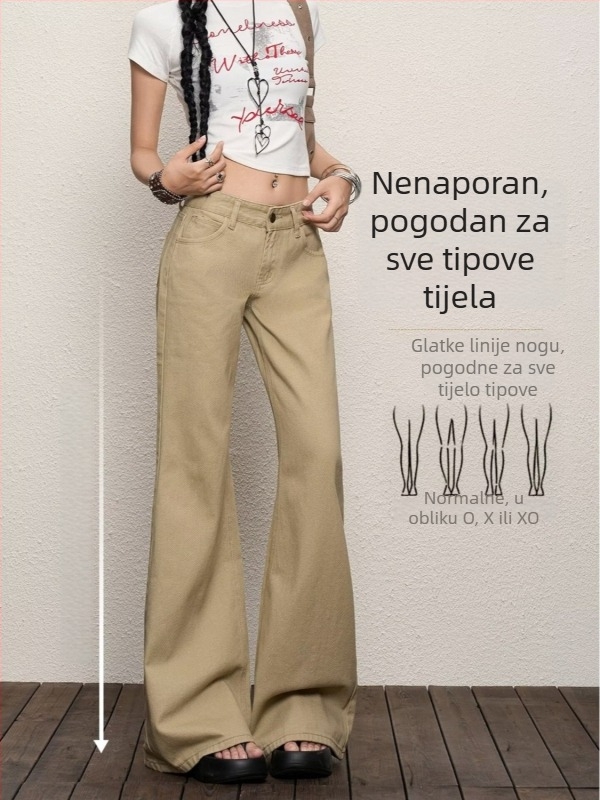 Casual ženske farmerke od denima s mikro flare krojem, široke nogavice, visokim strukom