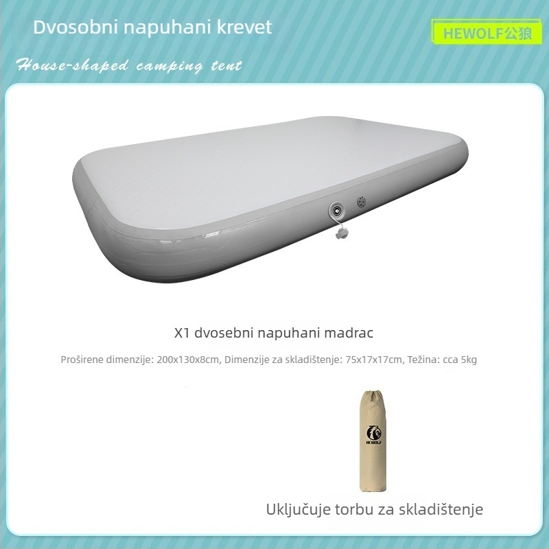 Naduvavanje madrac, sklopivi, za kućnu i kamping upotrebu, kapacitet 2 osobe, PVC površina, vanjska pumpa, 4-slojna konstrukcija, nosivost 900 kg