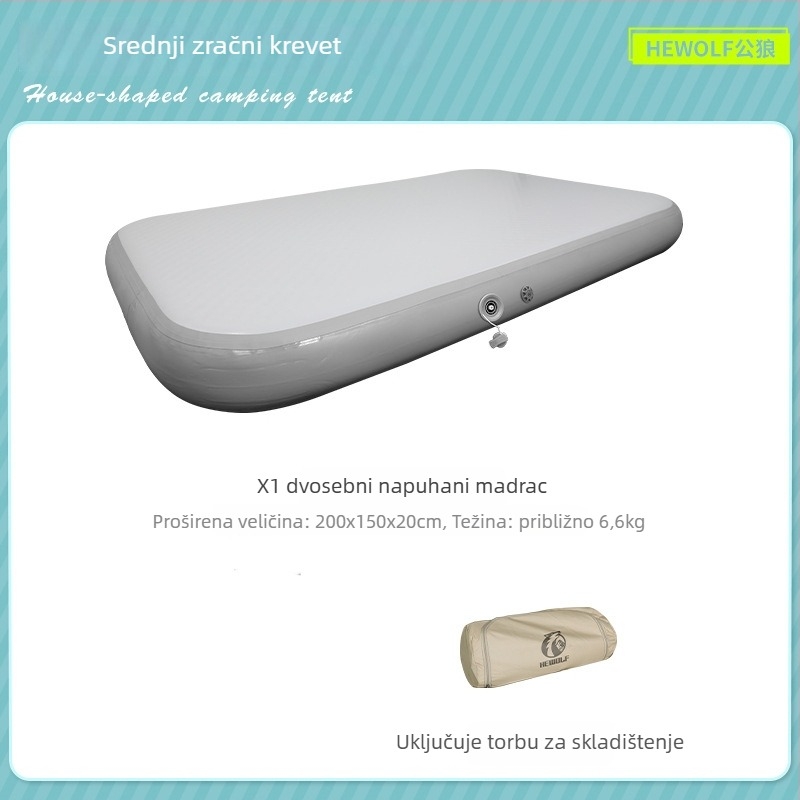 Naduvavanje madrac, sklopivi, za kućnu i kamping upotrebu, kapacitet 2 osobe, PVC površina, vanjska pumpa, 4-slojna konstrukcija, nosivost 900 kg